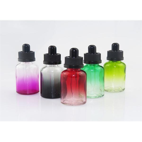 Round Color Gradient Glass Small Dropper Bottles , Olive Oil Glass Bottles With Sharp Pipette