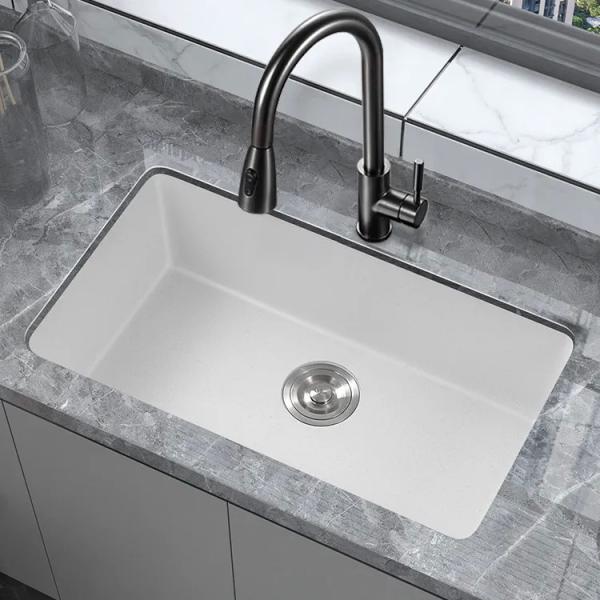 Triangle Stone Type White Quartz Composite Sink 1CM Thickness Single Bowl