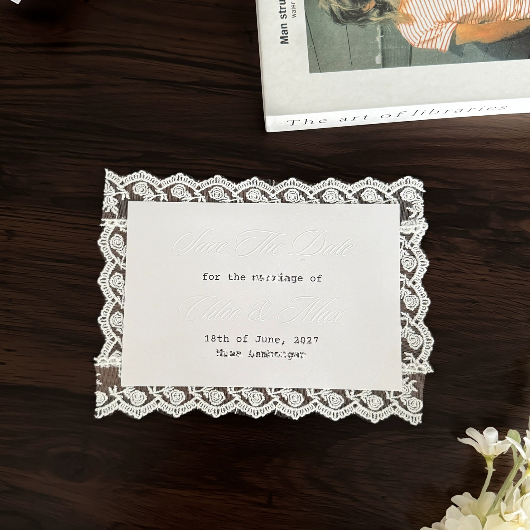 Wedding Invitation Card Sets With Elegant Lace Trim And Embossed Details