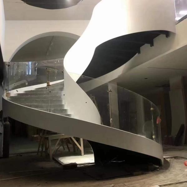 American Oak Treads Curved Tempered Glass For Indoor Wood Arc Stairs