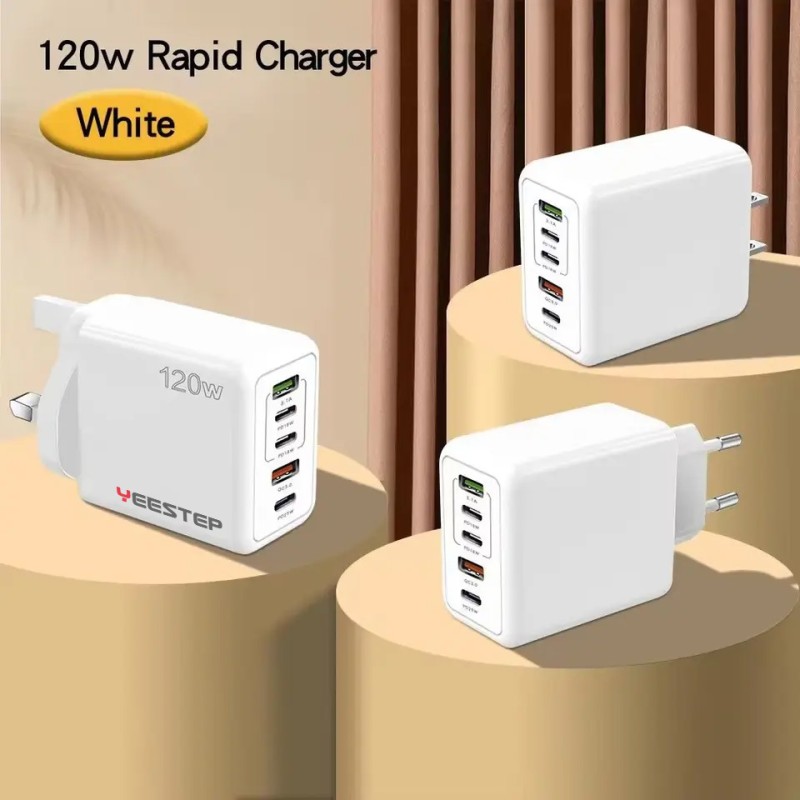 Yeestep E-bike 120W Wall Charger 3USB + 2C Plastic Fast Charging Adapter for Android Phones EU/UK/US