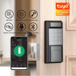 Cheap Black Smart Tuya App Door Lock CNC Zinc Alloy Anti peep Fingerprint Code Access for sale