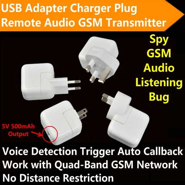Mini AC Adapter Charger US/EU Plug Hidden Spy GSM SIM Remote Audio Transmitter