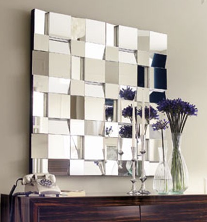 Square Faceted Angled 3D Beautiful Wall Mirrors , Large Decorative Mirrors For Walls