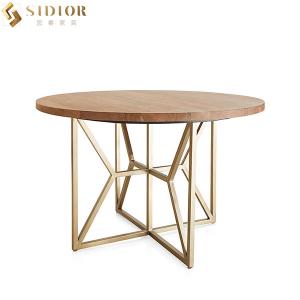 China 120cm Natural Round Solid Wood Top Dining Table With Metal Legs on sale