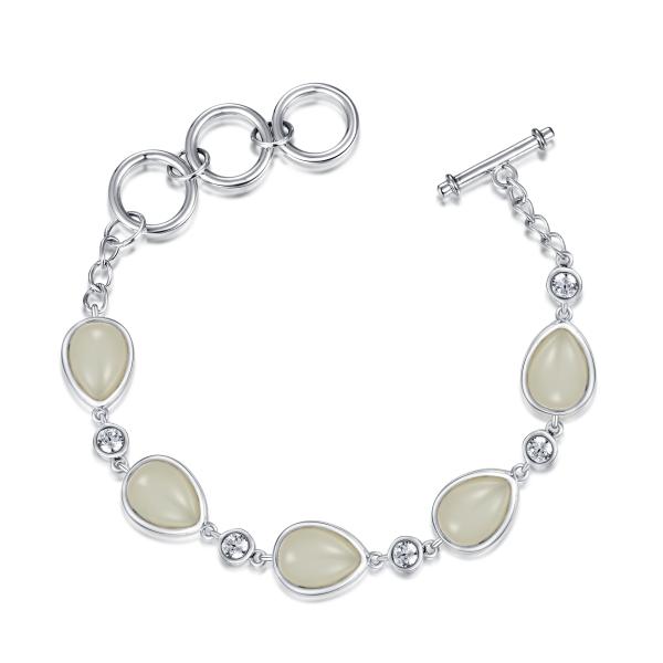 Healing Stones 925 Sterling Silver Bracelet 8x12mm Pear White Jade Bracelet