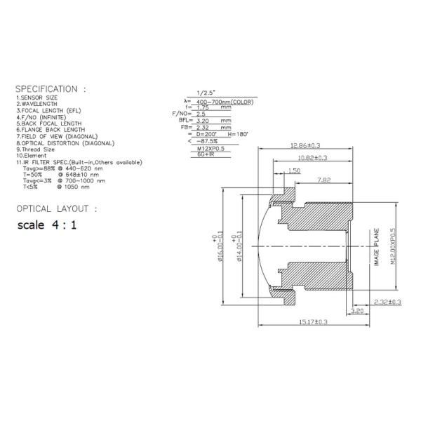 Car Lens, 1/2.5 image size, HFOV: 180 Deg, TTL15.17mm,  HK-8151 lens