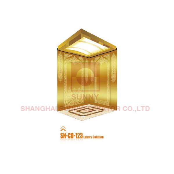 Soft Lighting Elevator Cabin Decoration With Titanium Gold Mirror / Etched