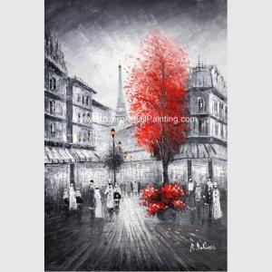 China Custom Knife palette Pairs Street Oil Painting Cityscape Wall Art On Canvas on sale