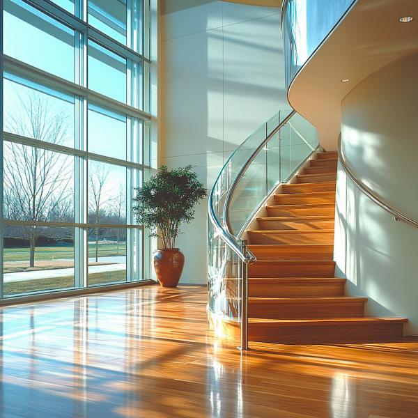 Heavy-Duty 316 Stainless Steel Handrails with Wood Accents for Glass Staircases