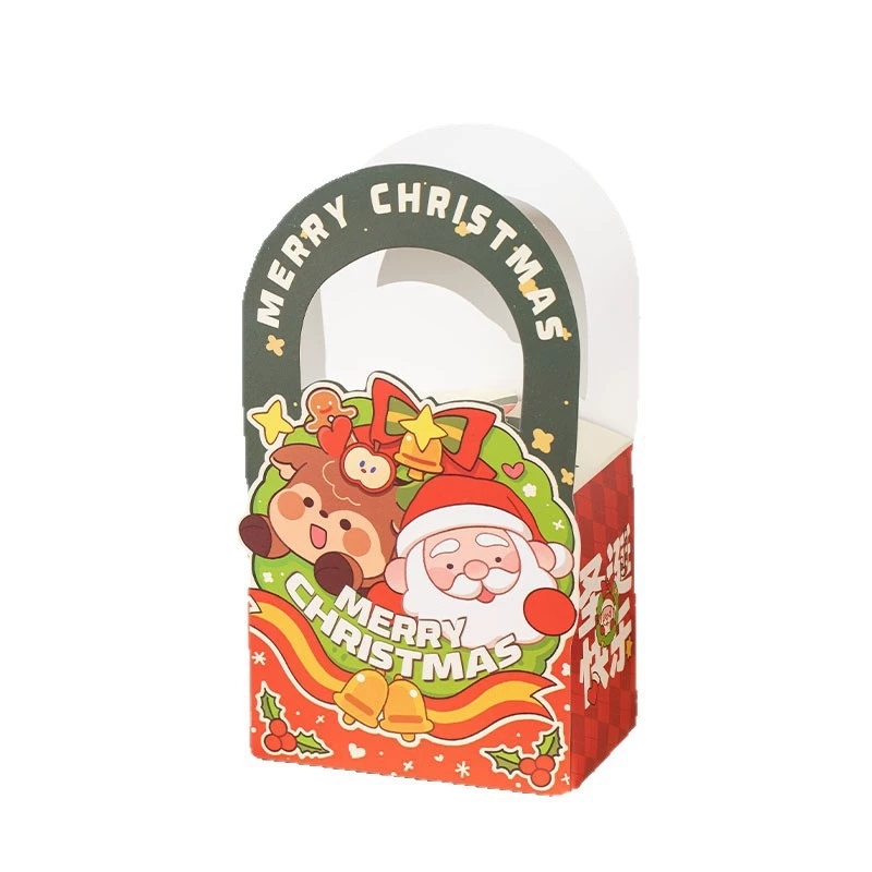 Christmas Gift Boxes Cartoon Santa Pattern Paper Tote With Arch Handle