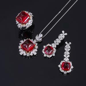 China Weddig Engagement Jewelry Set Created Ruby Pendant Necklace Ring Earrings on sale