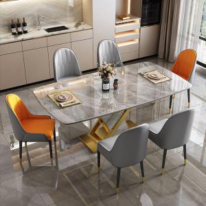 Cheap Marble Stainless Steel Dining Table Chair Sets With Velvet / PU Seat for sale