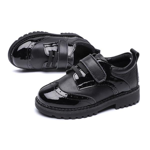 Durable Black Leather Kids Shoes Flat Casual Kids School Uniform Shoes