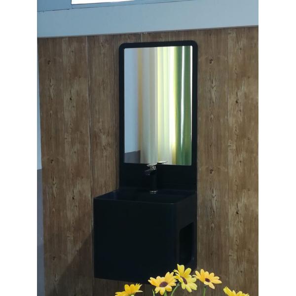 High Toughness Wash Basin Cabinets Black Matted Surface With Mirror