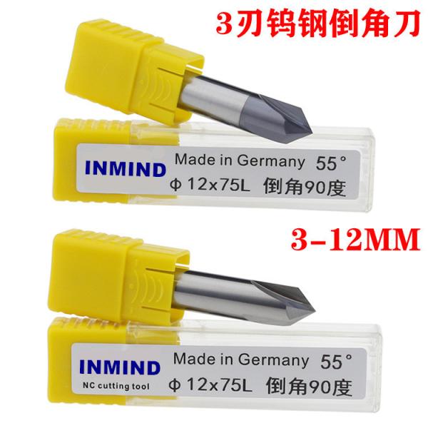 HRC55 10mm / 12mm 90º  Chamfer End Mill With SiN Coating 0.6 UM Grain Size