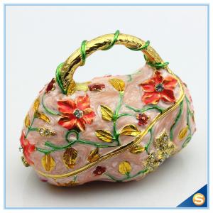 Cheap Fashion Handbag Design trinket Box Painting Flower With Crystal Trinket Box SCJ561 for sale