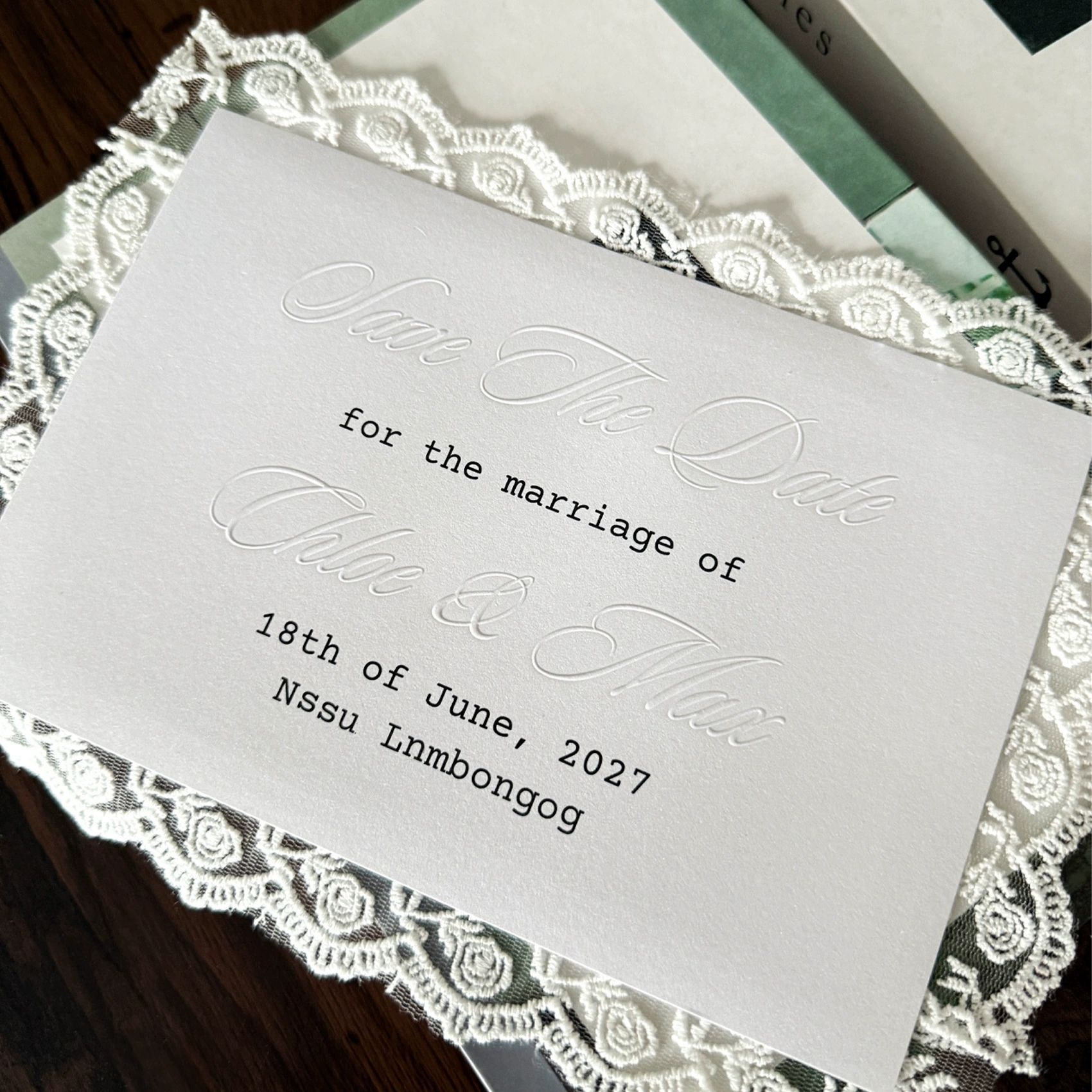 Wedding Invitation Card Sets With Elegant Lace Trim And Embossed Details