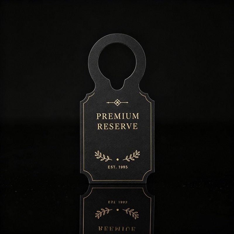 Black Vellum Paper Liquor Neck Tag With Gold Foil For Bottle Packaging