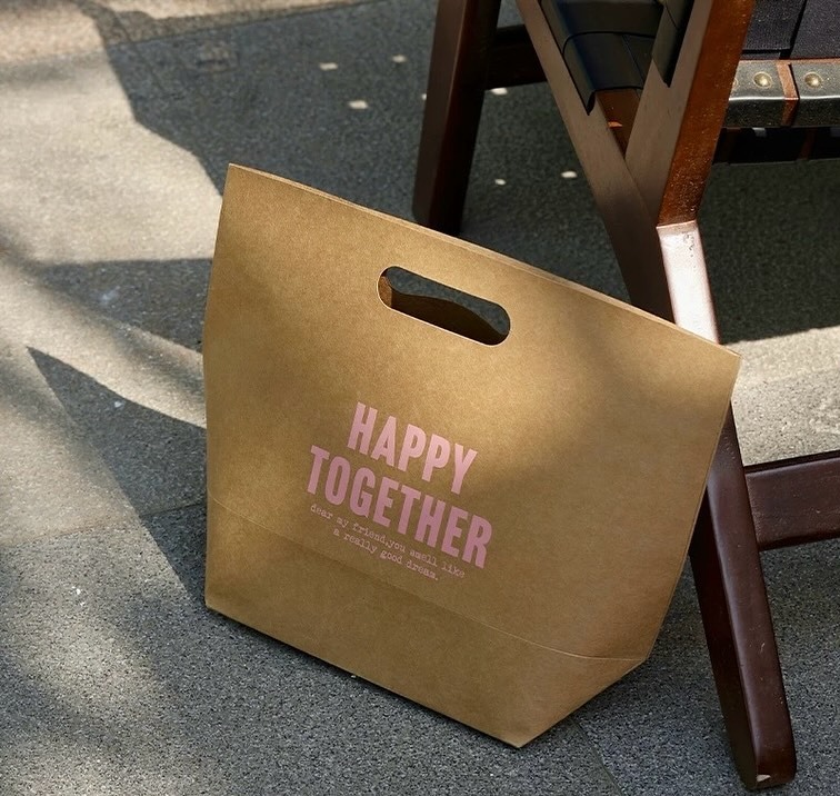 Kraft Paper Shopping Bags with Die Cut Handle for Bakery Takeout