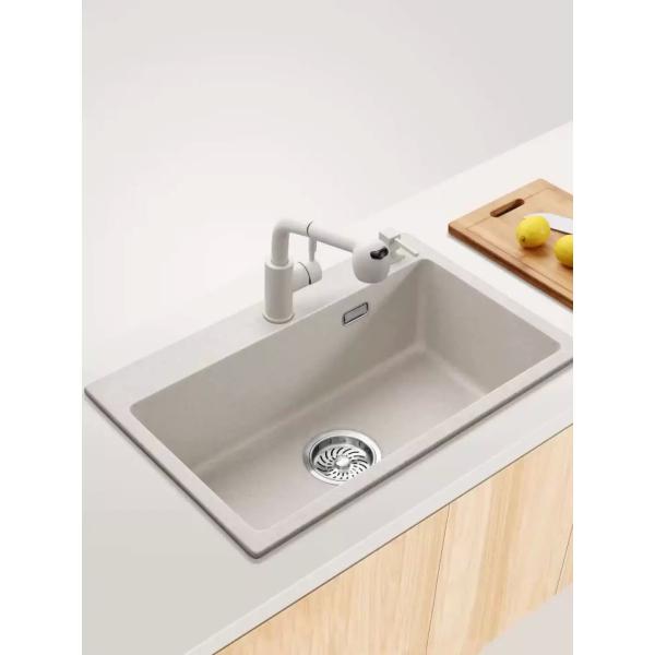 White Composite Quartz Undermount Kitchen Sink 635mm Length Without Faucet