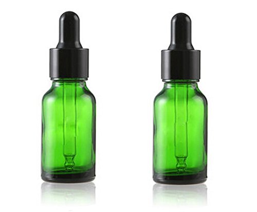 Green Essential Oil Cosmetic Dropper Bottles With Glass Pipet And Black Cap