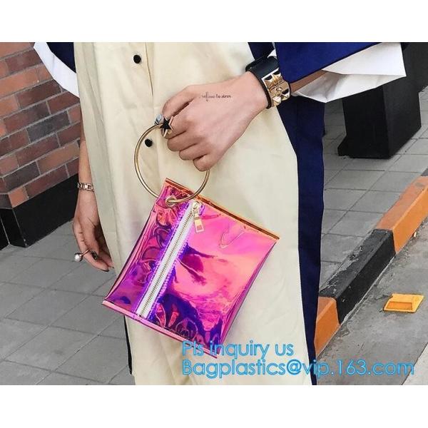 Personalized Womens Rainbow Color Shoulder Hand Bag PVC Clear Beach Bag, Handbag manufacturer China fashion ladies clear