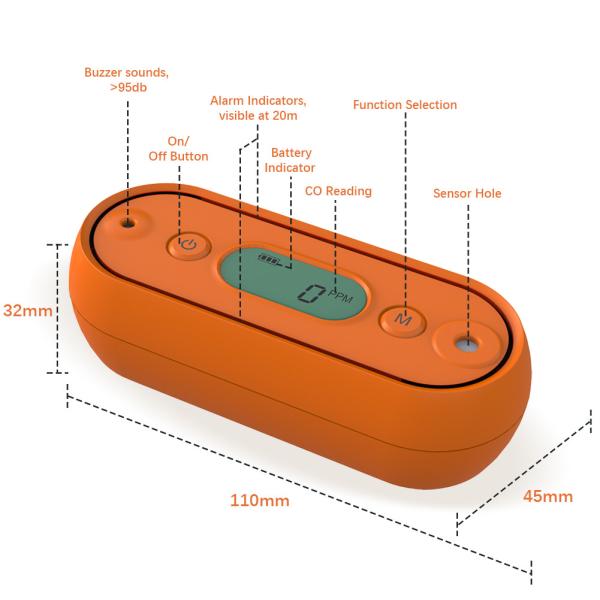 Compact Portable Carbon Monoxide Alarm Detector With Digital Display 125g