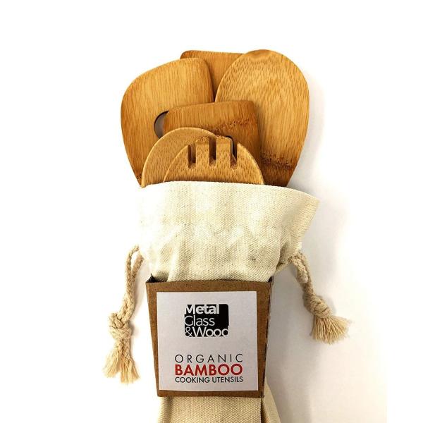 Stylish Design Bamboo Cooking Utensil Set No Plastic No Petrochemicals No Varnishes