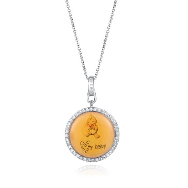 Round Shaped Baby Pendant Micropave Silver Ring Band AAA CZ For babies