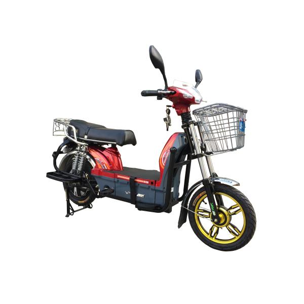 450W Adult Electric Bicycle Red Battery Operated Bikes With Motorcyle Seat Steel Frame