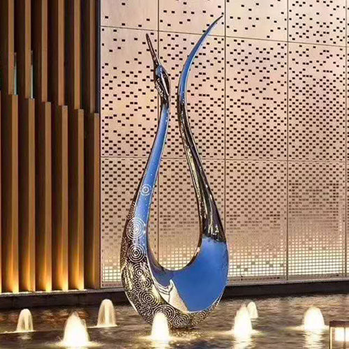 Hotel Entrance Pool Abstract Mirror Decorative Metal Sculpture Fountain