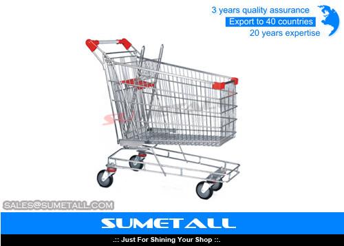 Quality Metal Supermarket Shopping Trolley Wheel Lock 240L / Shopping Cart For Groceries wholesale