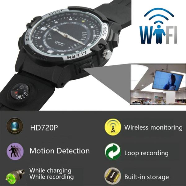 Y30 8GB 720P WIFI P2P IP Spy Watch Hidden Camera Recorder IR Night Vision Motion Detection Remote Video Monitoring