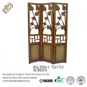 Cheap Homedecor Wooden Carved  Decorative Folding Screens Bamboo And Rattan 3 Panel for sale