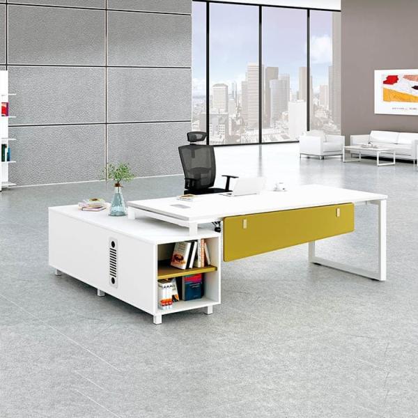 L Shape Executive Office Desks Sets White Single With Wooden Baffle