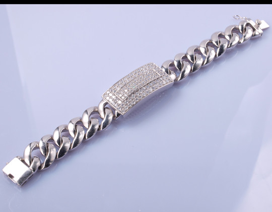 25.7gram Stones Crystals 925 Sterling Silver Bangles Pearl Shape Men's Bracelet Unisex Styles Link Chain