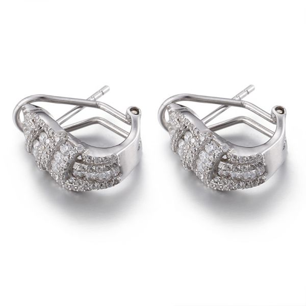 3.88g 925 Sterling Silver Hoop Earrings AAA 2mm Cubic Zirconia Stud Earrings