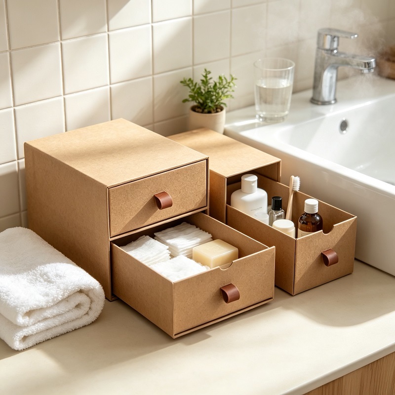 Kraft Paper Sliding Drawer Storage Boxes For Desktop And Home Organization