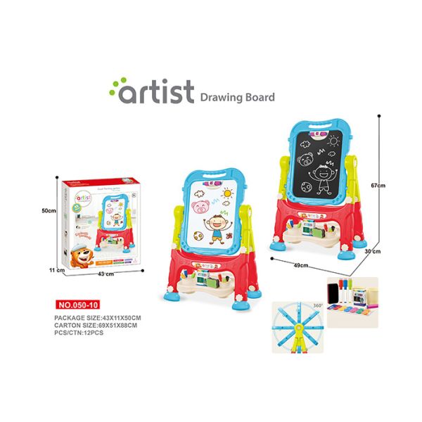 67 CM Height Unisex Kids Magnetic Drawing Board 12 Chalks Painting Blue