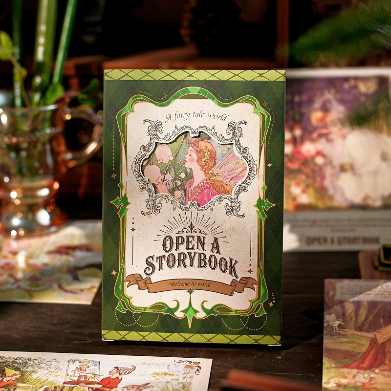 Decorative Postcards With Vintage Storybook Illustration And Display Box