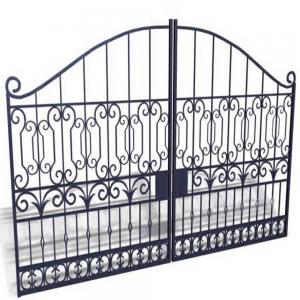 China Sblack Primed Antique Wrought Iron Gates / Double Entry Residential Iron Gates on sale