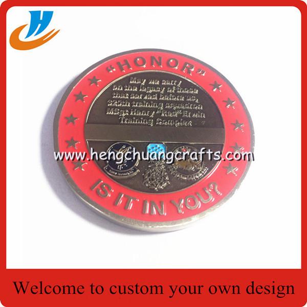 Soft enamel paint metal challenge coin with silver plated different edges