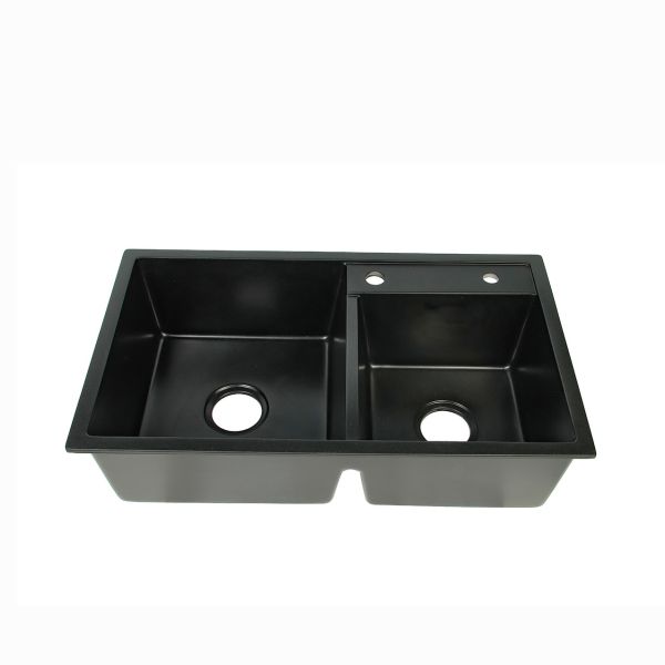 2 Bowl Matte Black Kitchen Sinks For Quartz Countertops 760*450mm Sound Deadening