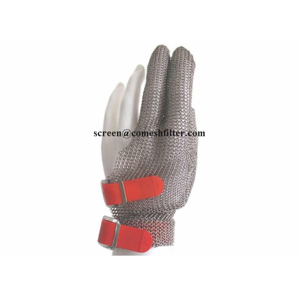 Three Fingers 304L Butcher Stainless Steel Gloves With Hook Strap