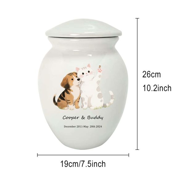 10.2 Height Airtight Seal Ceramic Pet Urns For Dog Cat Ashes Light White Color