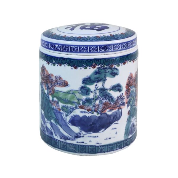 Blue And White Ceramics Pet Urn Scenic Landscape OEM
