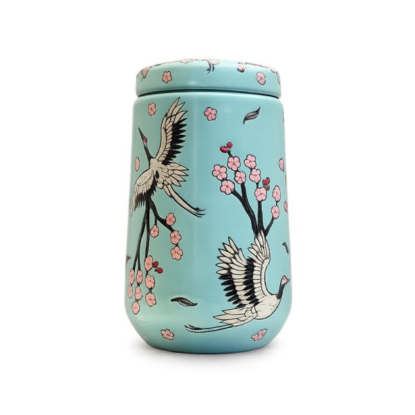 Crane and Blossom Ceramic Cremation Urn