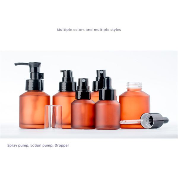 Amber Frosted Glass Essential Oil Bottle Pump Lotion Essential Oil Dropper Bottle