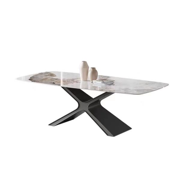 2024 New Design Luxury Dining Room Ceramic Table Sintered Stone Rock Board Italian Faux Marble Top Modern Dining Table
